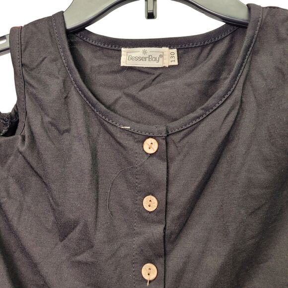 BesserBay Girls Button-Up Cold Shoulder & Tie Black Shirt Size 7-8 Years Old - Picture 4 of 8